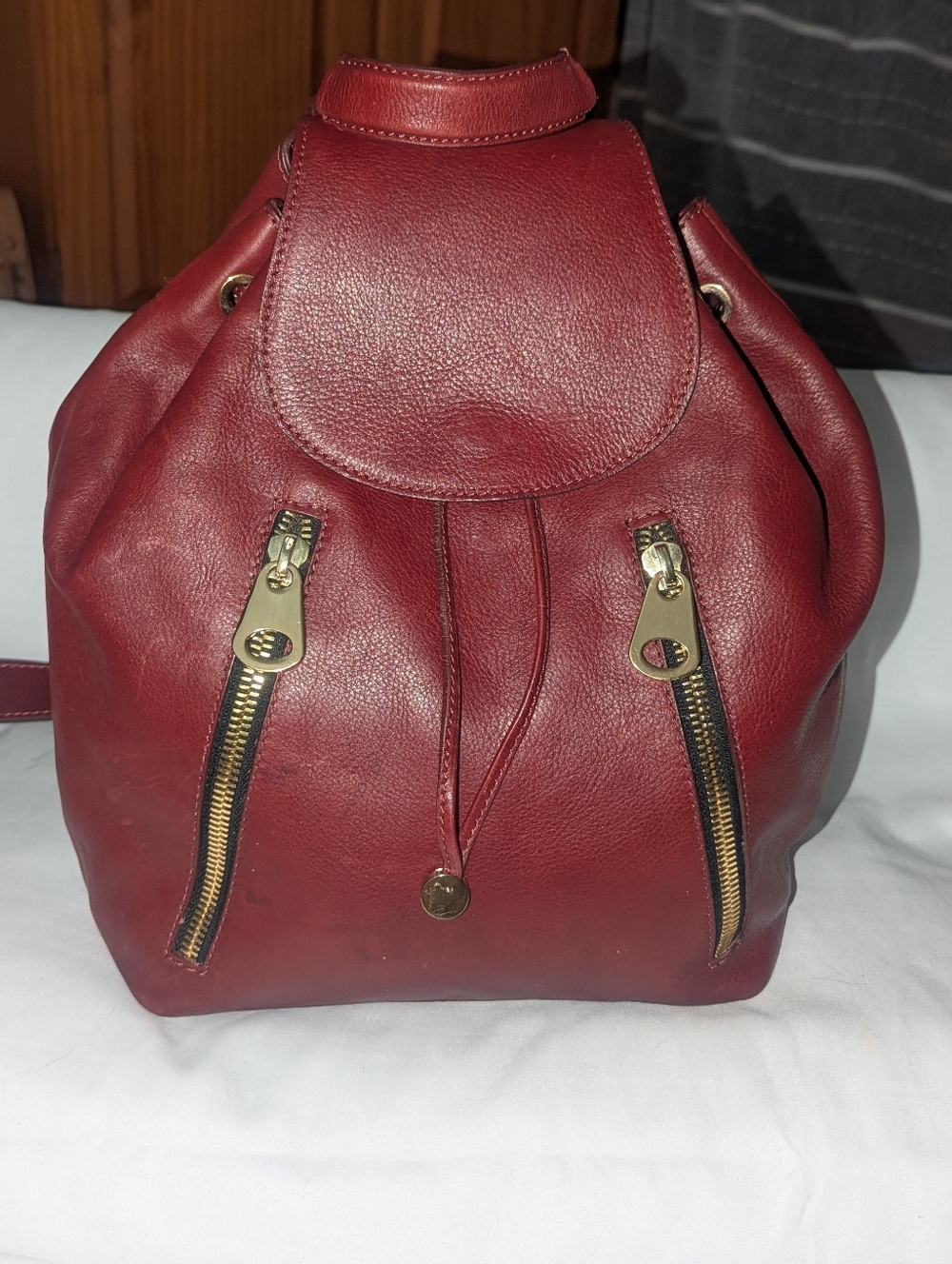 Alberta Di Canio Burgundy Leather Backpack with Gold Hardware